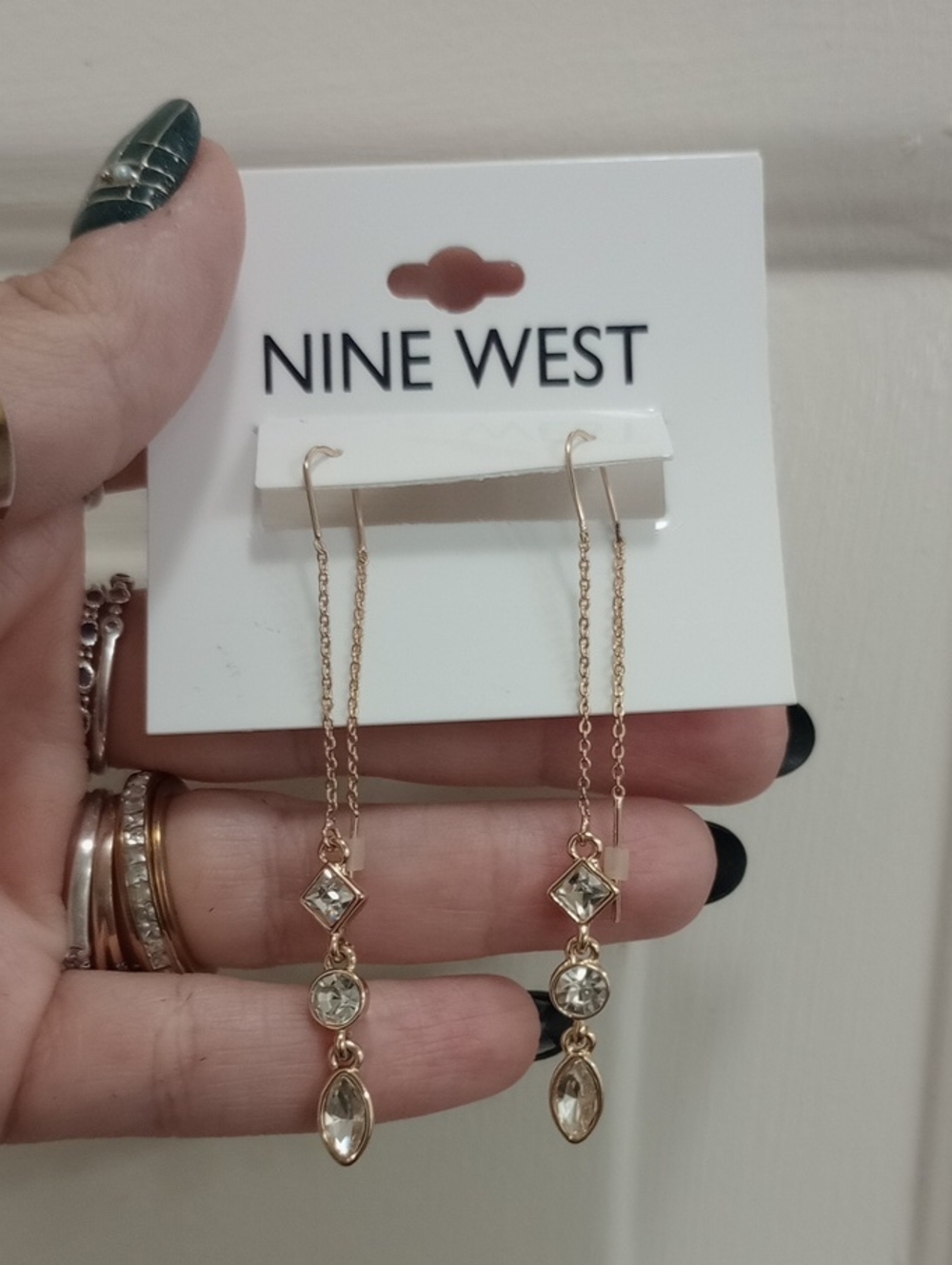 Nine West Gold Chain Drop Earrings with Clear Crystals